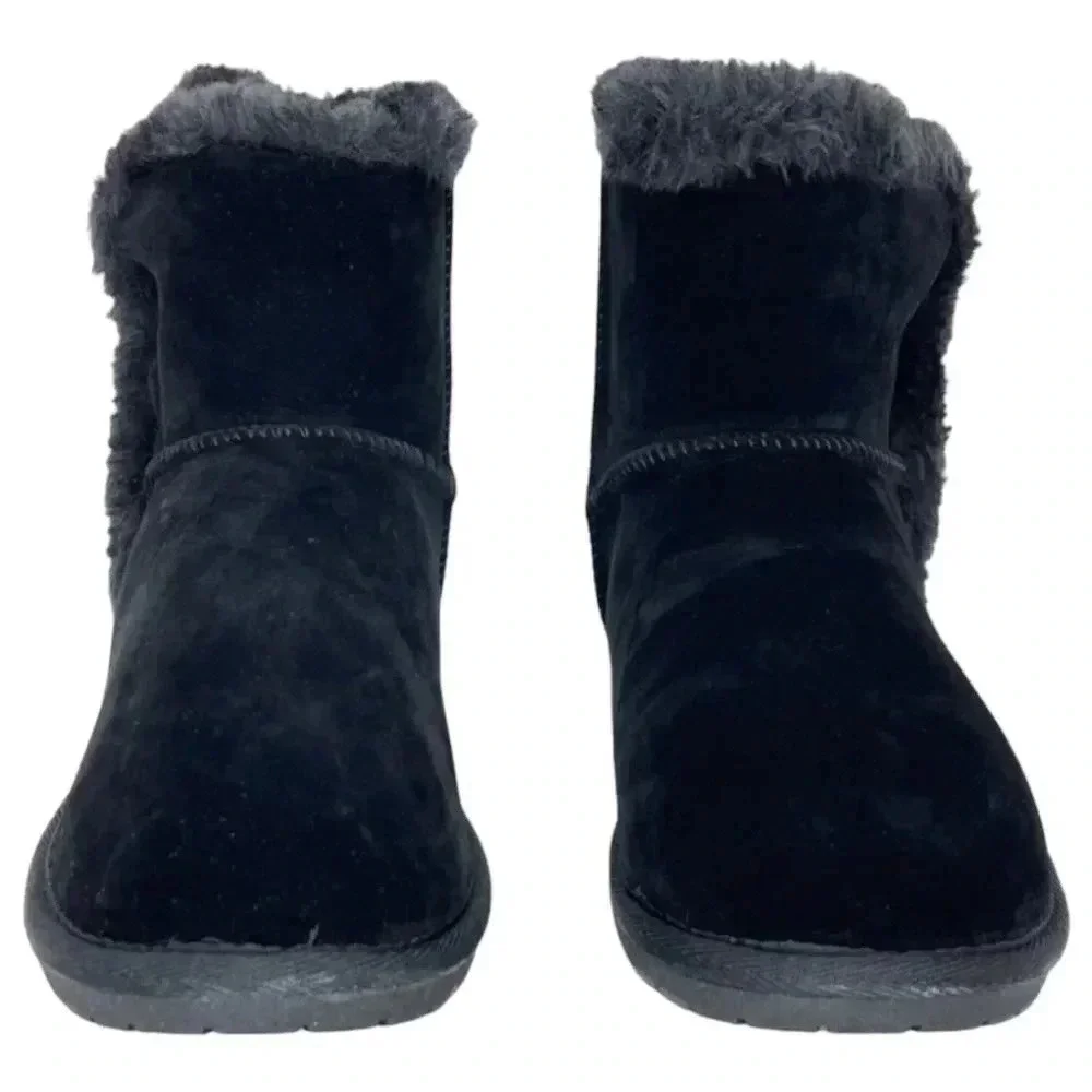 Sugar Polly Black Velvet Faux Fur Trim Womens Ankle Boots Size 6M